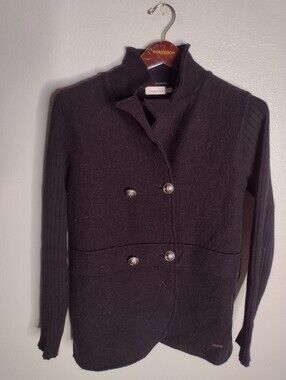 Armor Lux Women's Boiled Wool Coat Jacket Size 2 Black Button Anchor YY